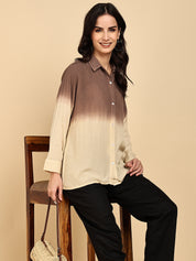 Women Casual Rayon Crepe Tie & Dye Spread Collar Full Sleeves Relaxed Fit Shirt (W1710)