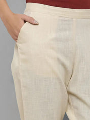 Women Off White Cotton Solid Casual Pant (W1053)