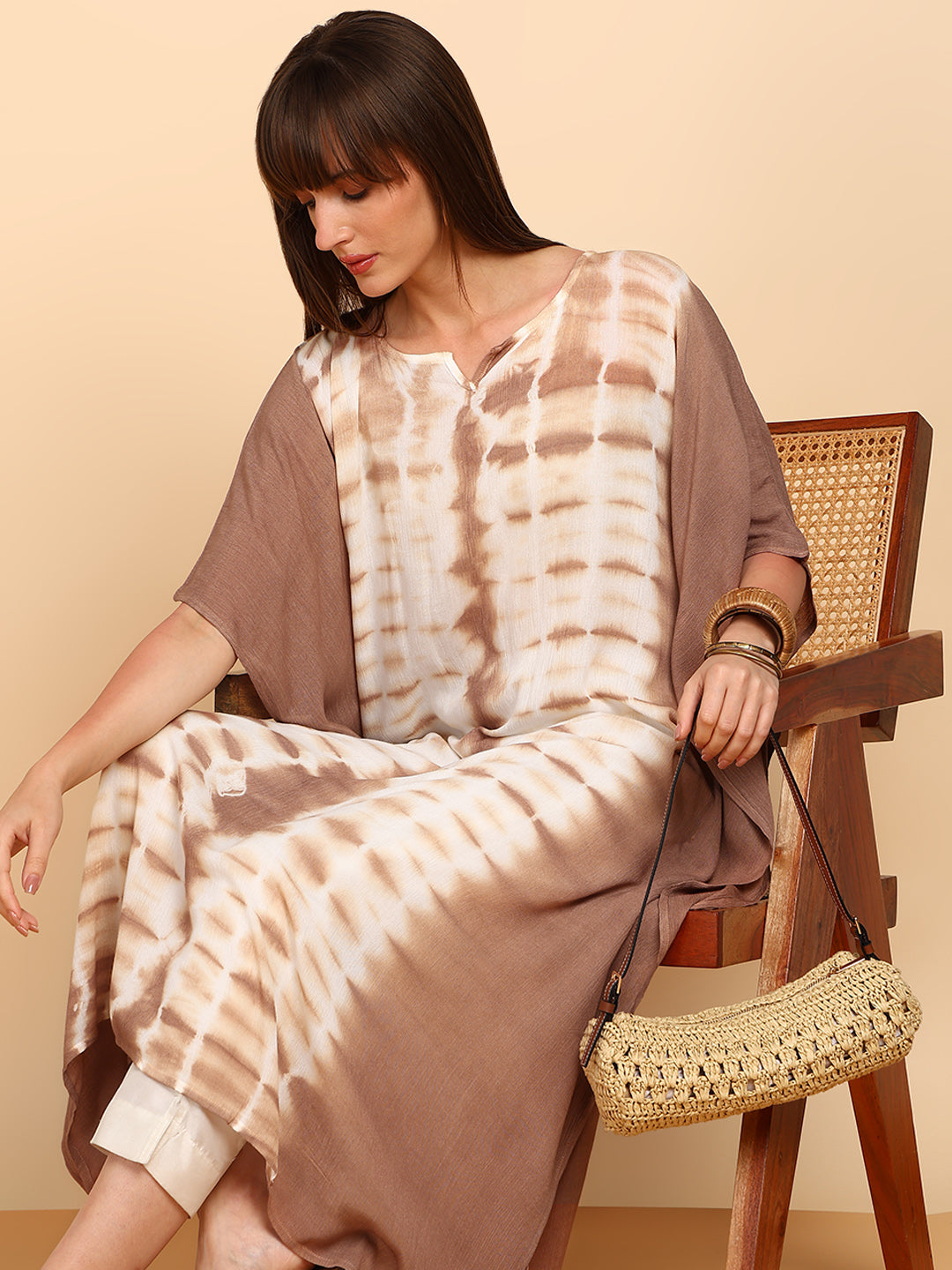 Women Hand Tie & Dye Rayon Crepe Kaftan (W1757)