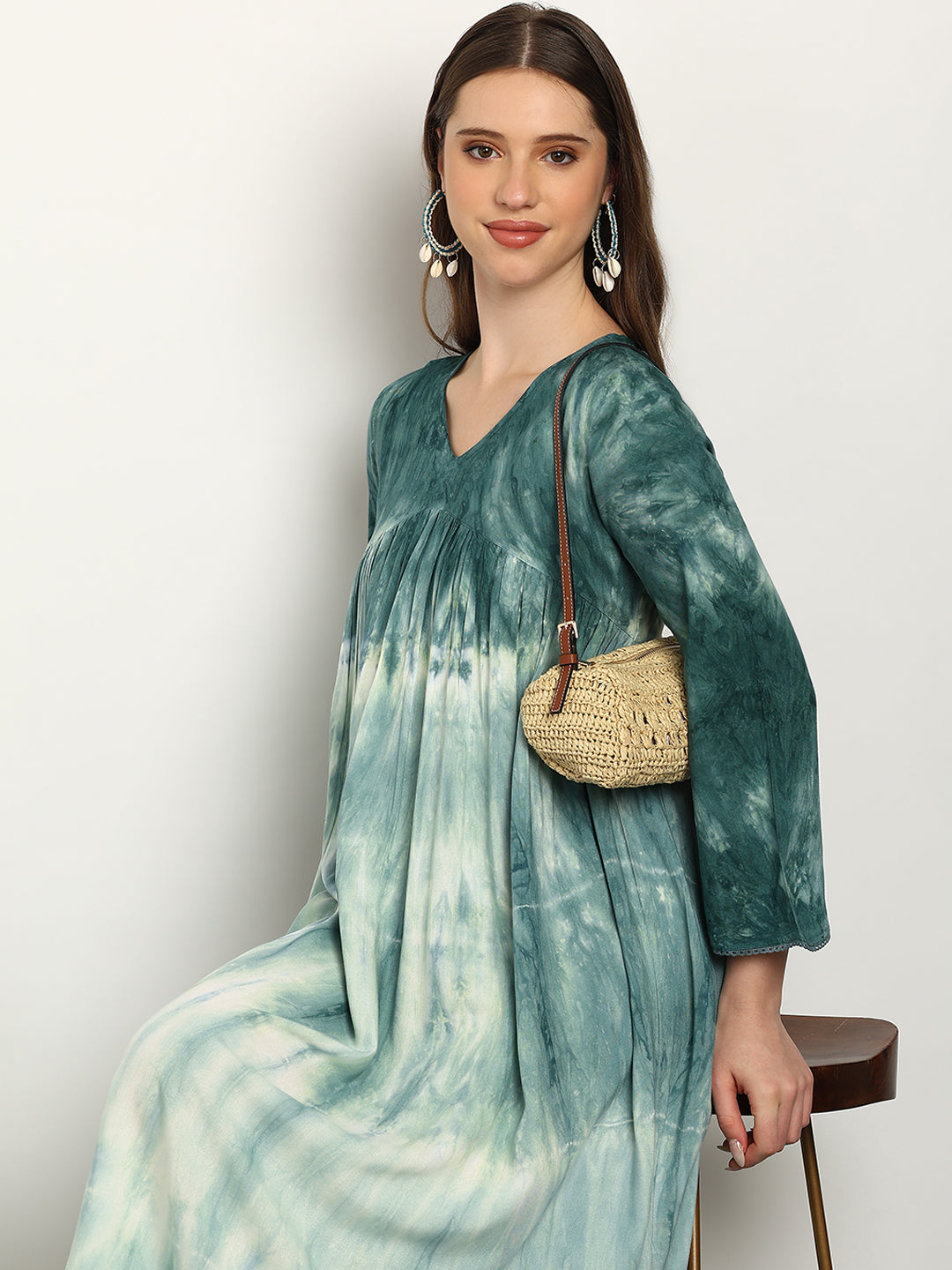 Women Hand Tie & Dye Rayon A-Line Dress (W1731)