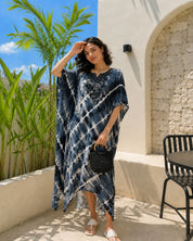 Women Hand Tie & Dye Rayon Staple Kaftan Dress (W1380)