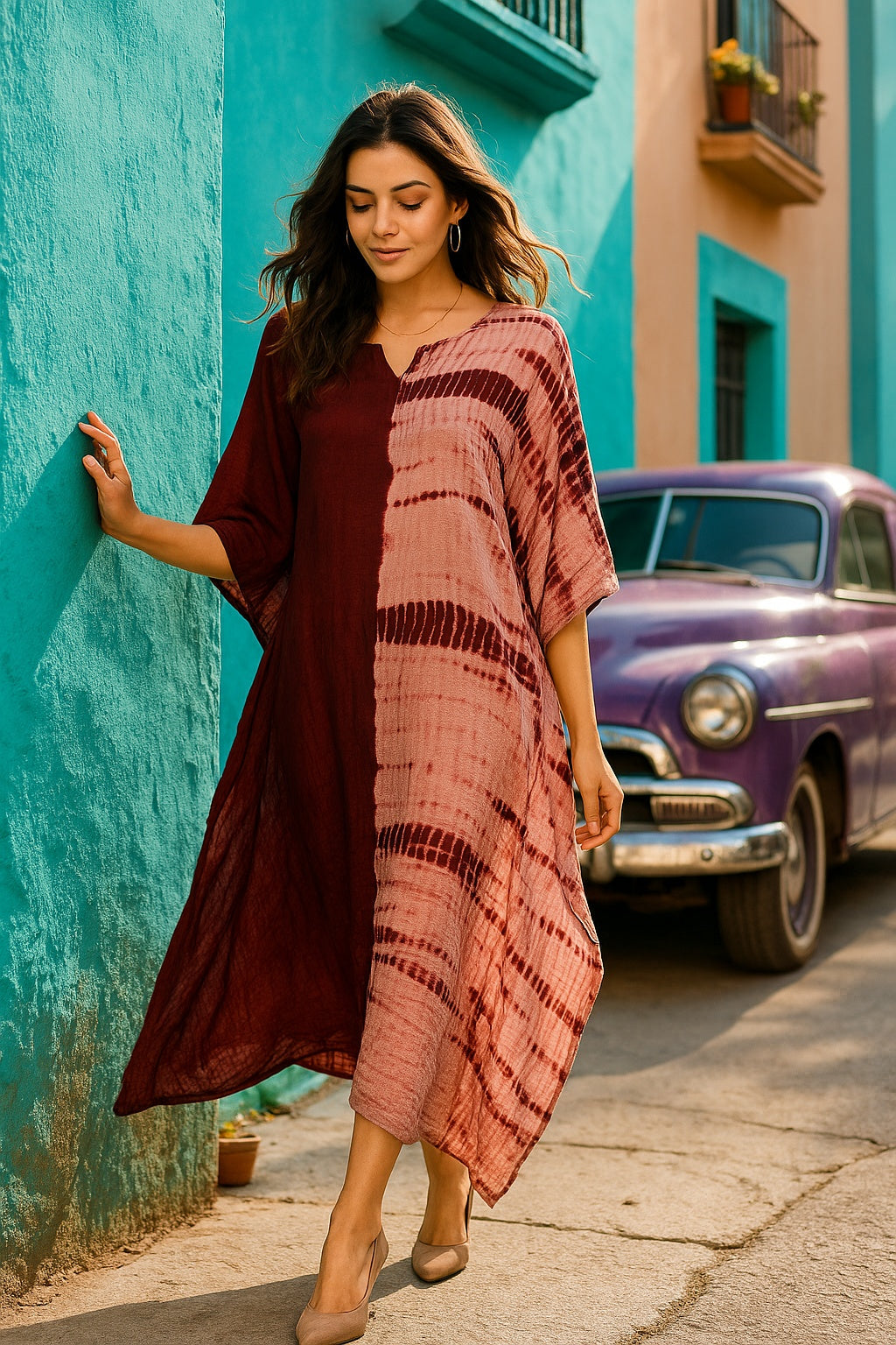 Hand Dyed Loose Fitted Crepe Kaftan Kurta (W1430)