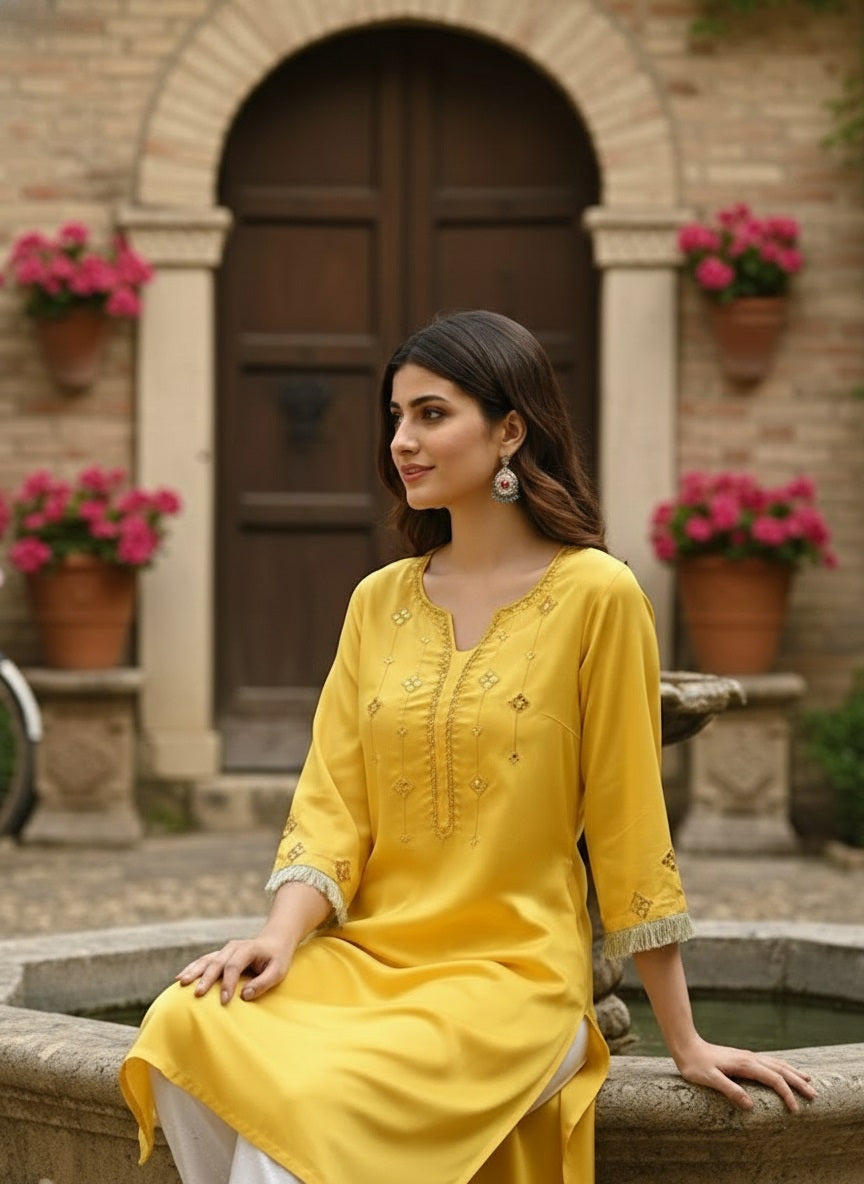 Women Casual Rayon Straight Embroidered Kurta (W1671)