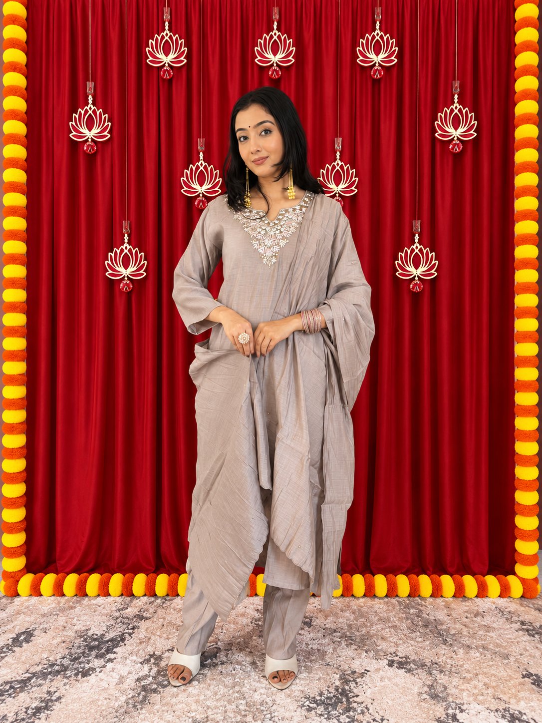 Maaesa Luxe Chiku Mulchanderi Festive Kurta Set | Kurta Bottom Dupatta (W10005)