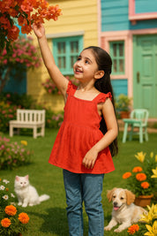 Cotton Frill Shoulder Plain Top for Girls (K1007)