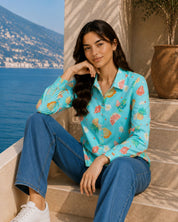 Women Casual Digital Printed Cotton Regular Fit Shirt (W1679)
