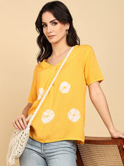 Women Casual Rayon Slub Tie & Dye V-Neck Short Sleeves Regular Fit Top (W1687)