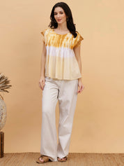 Women Brown-White Tie & Dye Camric Casual Top (W1804)