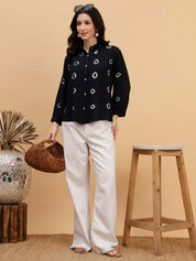 Women Hand Tie & Dye Blue Rayon Casual Shirt (W1798)