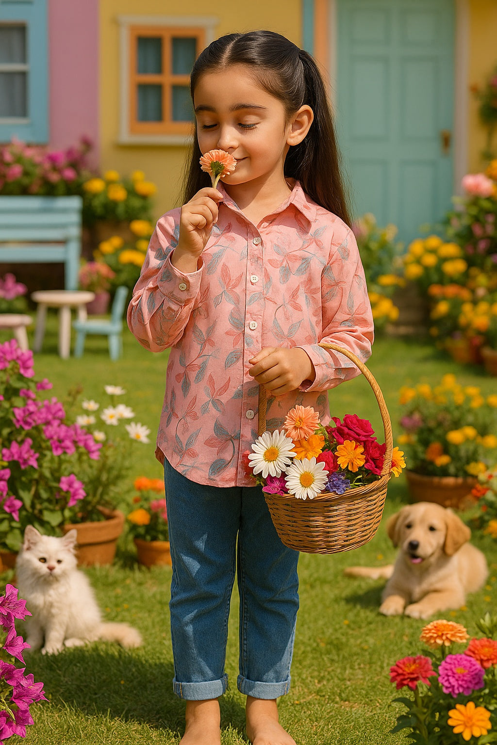 Cotton Printed Collar Shirt for Girls (K1011)