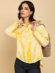 Women Casual Rayon Staple Tie & Dye Spread Collar Full Sleeves Loose Fit Shirt (W1699)