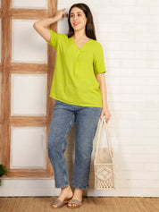 Women Green  Solid Camric Casual Top (W1825)
