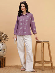 Women Hand Tie & Dye Purple Rayon Casual Shirt (W1796)