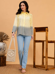 Women Yellow Embellished Tie & Dye Camric Casual Shirt (W1821)