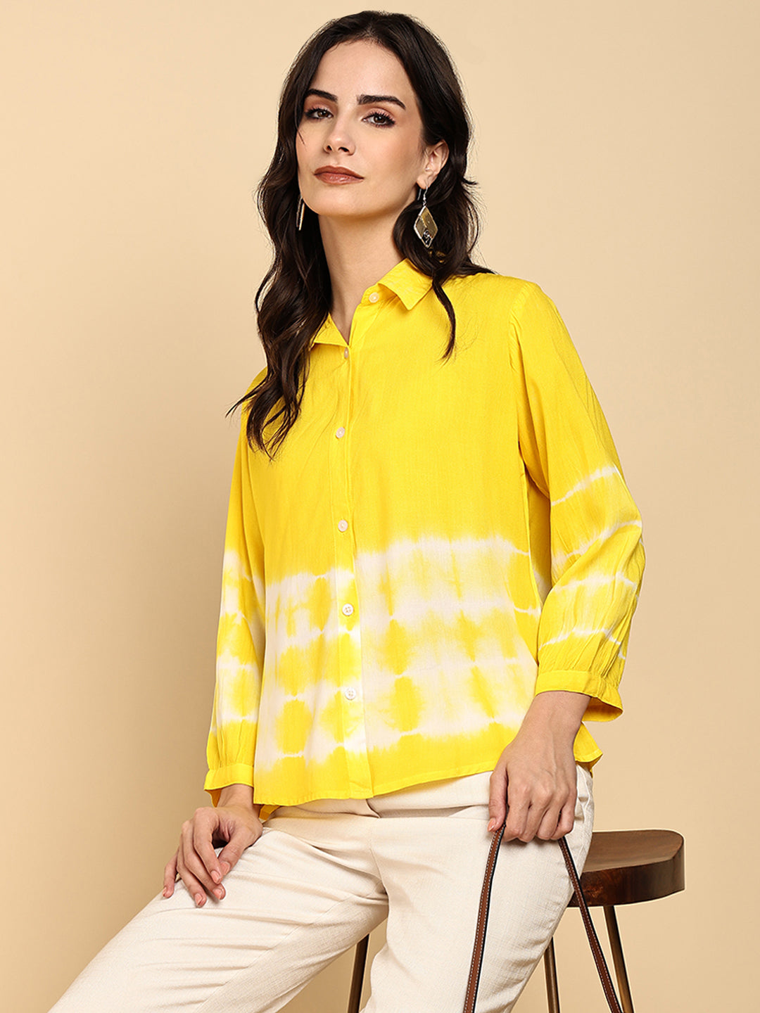 Women Casual Rayon Staple Tie & Dye Spread Collar Full Sleeves Relaxed Fit Shirt (W1690)