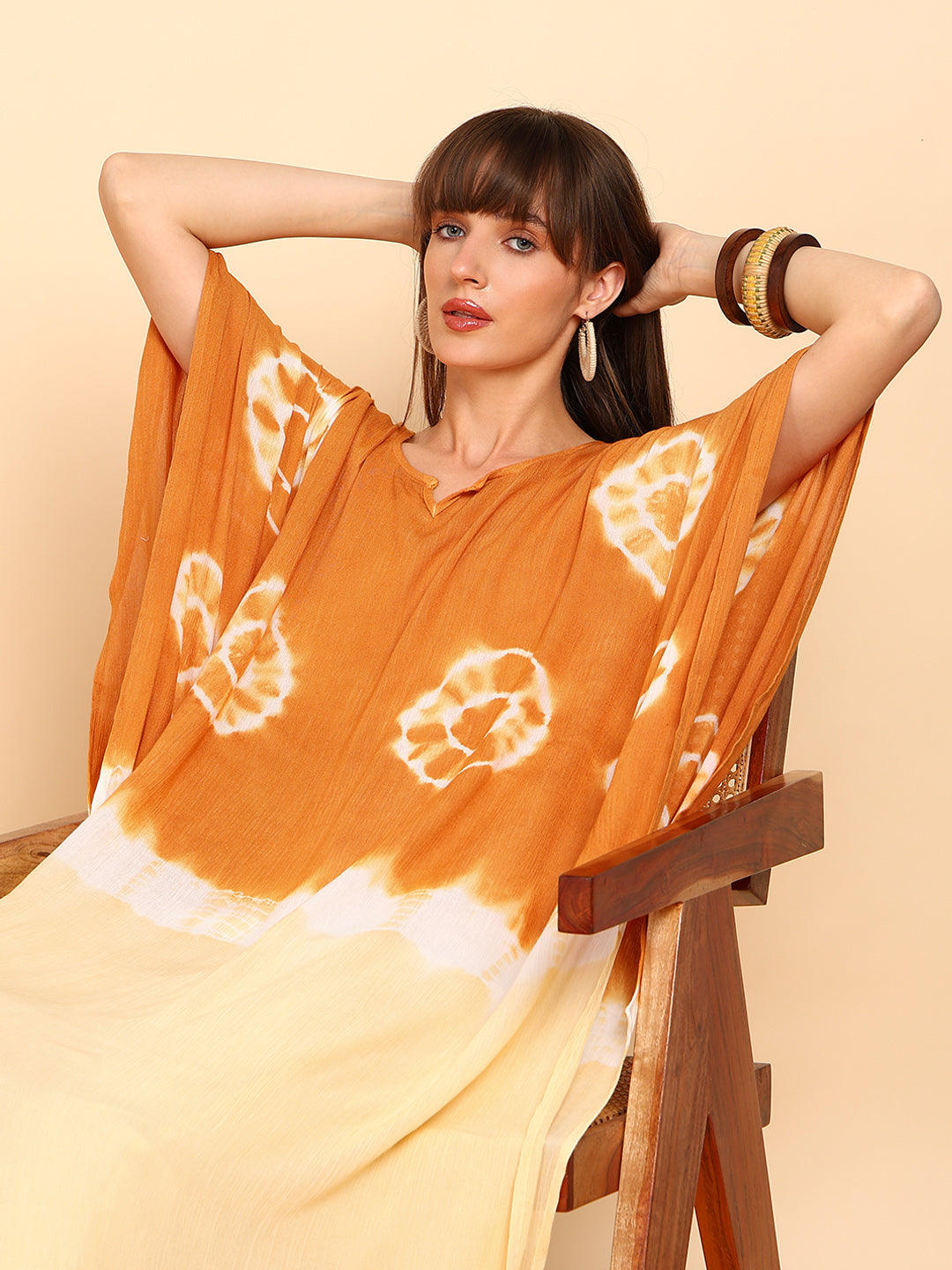 Women Hand Tie & Dye Rayon Crepe Kaftan (W1755)