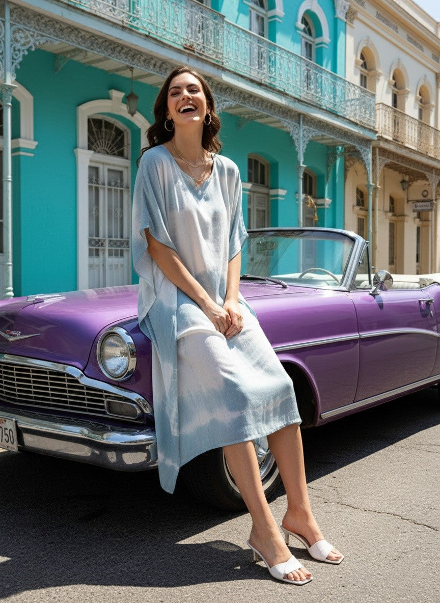 Rayon Hand Dyed Tie Dye Grey Kaftan (W1159)