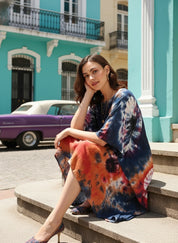 Rayon Crepe Tie Dye Multicolor Kaftan Kurta (W1124)