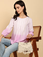 Women Casual Rayon Staple Tie & Dye Round Neck 3/4 Sleeves Regular Fit Top (W1717)