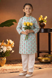 Printed Cotton Kurta Pyjama Set For Girls (K1055)