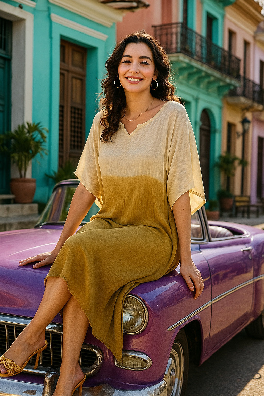 Hand Dyed Loose Fitted Crepe Kaftan Kurta (W1432)