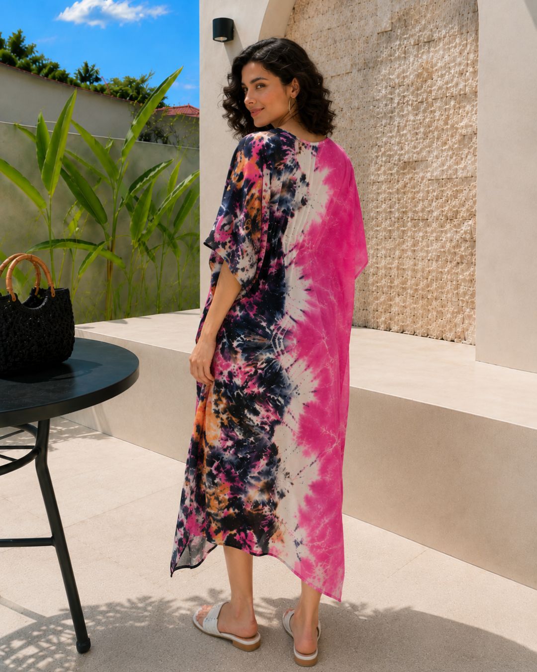 Women Hand Tie & Dye Rayon Crepe Kaftan (W1233)