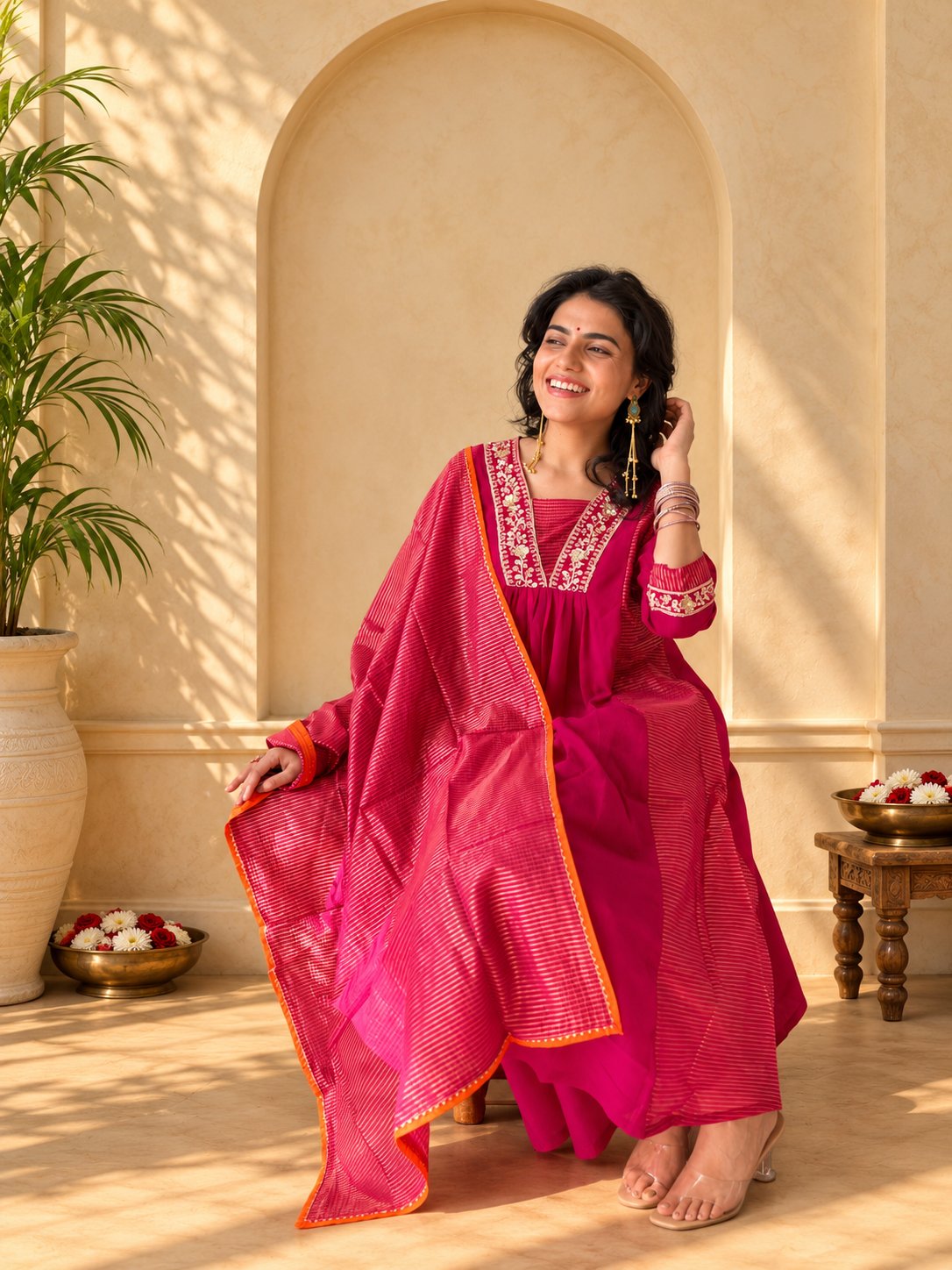 Jaipurhues Luxe Rani Crepe Tissue Festive Kurta Set | Kurta Bottom Dupatta (W10004)