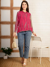 Women Hand Tie & Dye Pink Rayon Casual Shirt (W1791)