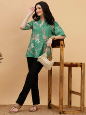 Women Green  Printed Camric Casual Top (W1817)