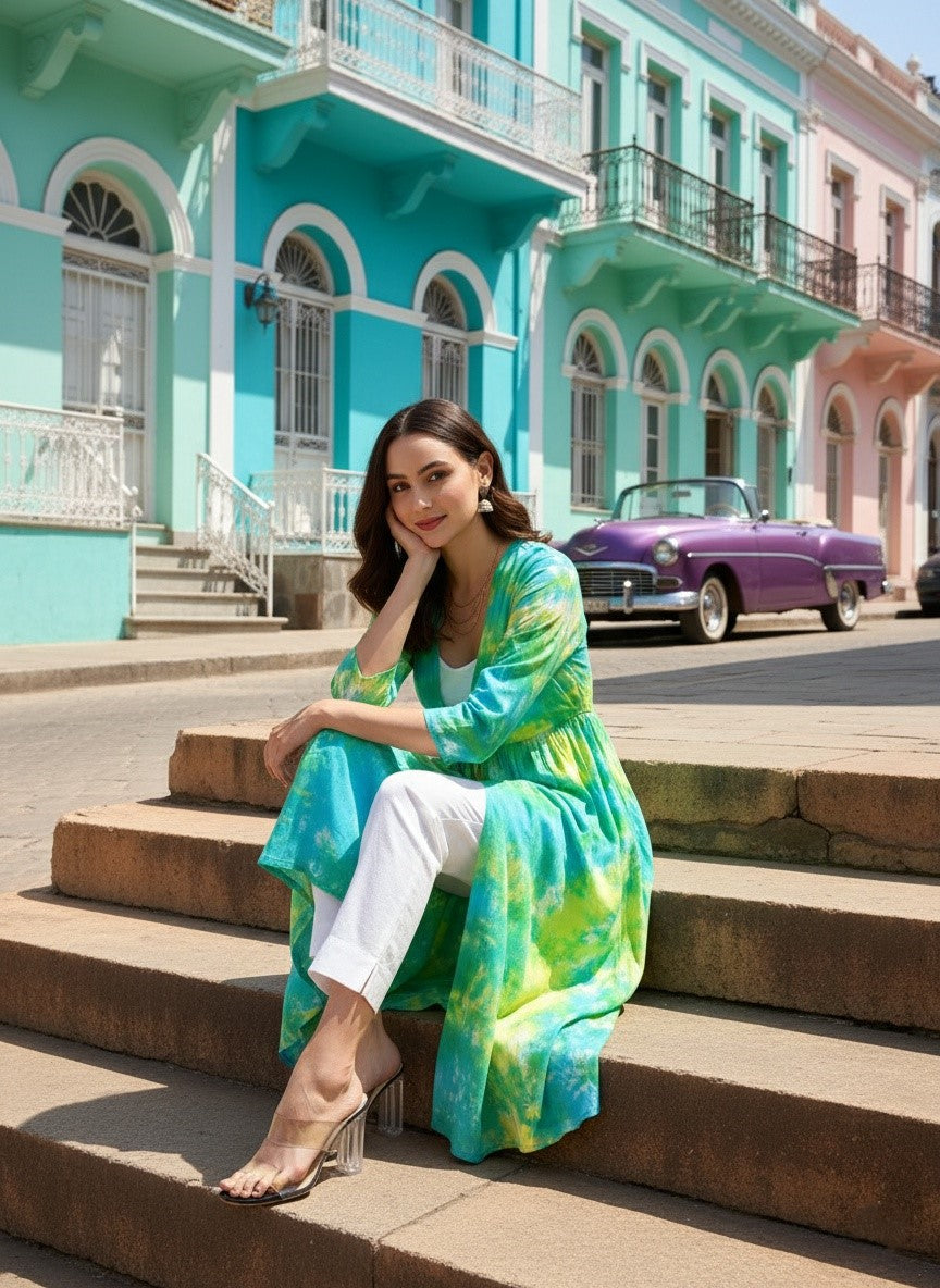 Hand Dyed Cap Dress for Women (W1494)