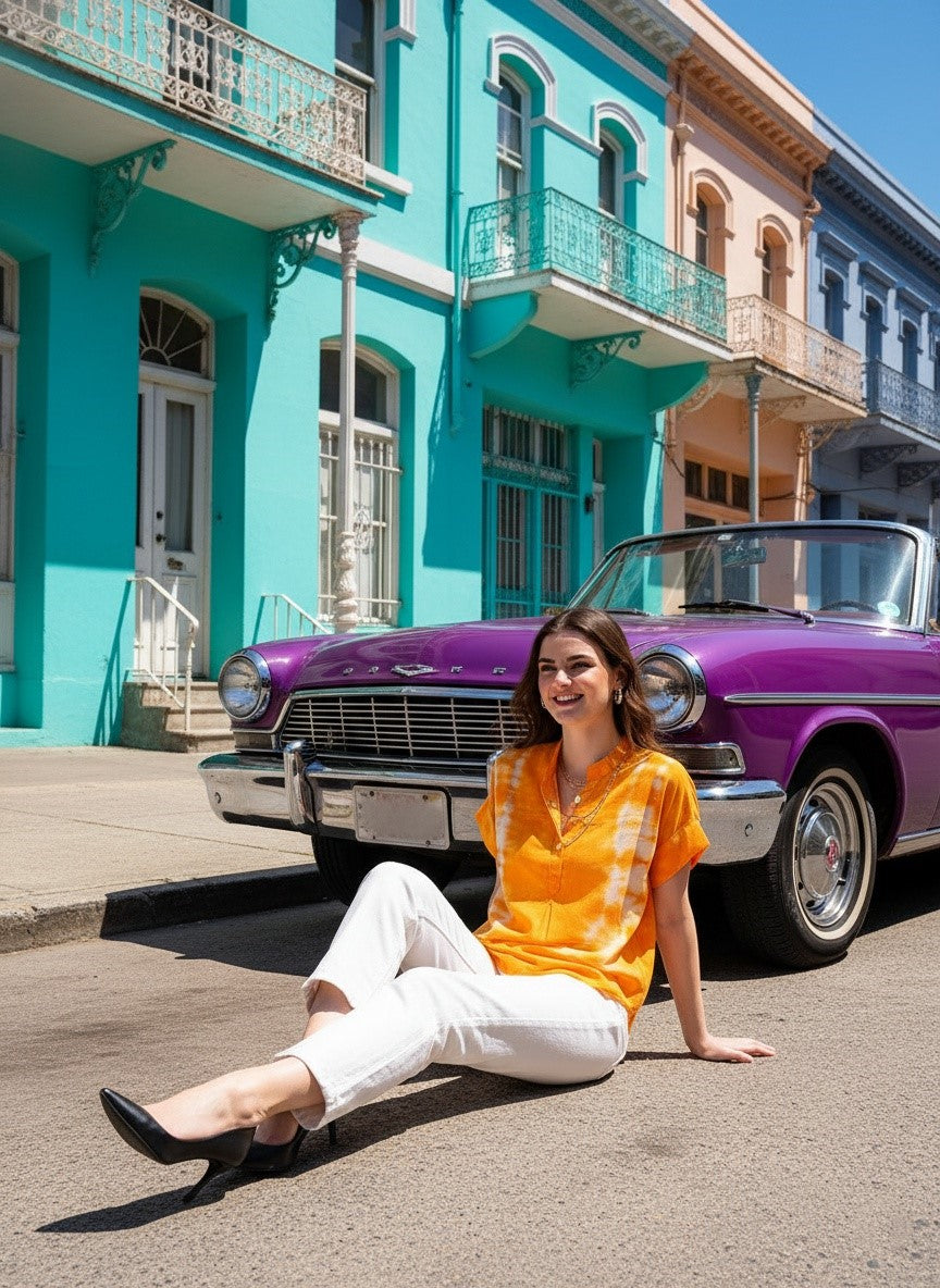 Vibrant Yellow Tie-Dye Everywhere Top In Soft Rayon (W1542)