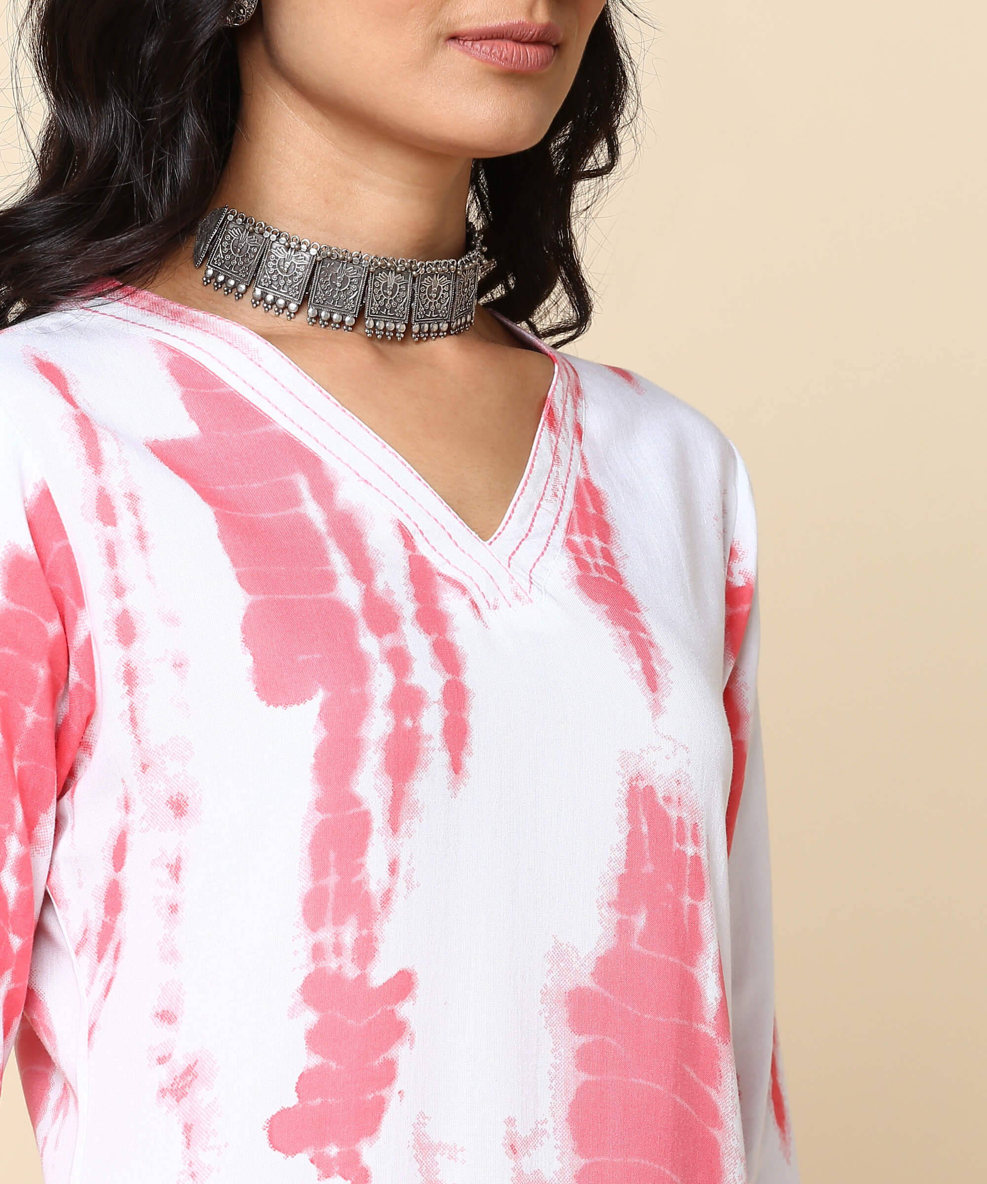 Rayon Tie Dye Pink Straight Kurta (W1307)