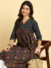 Women Floral Printed Cotton Flared/A-Line Dress (W1668)