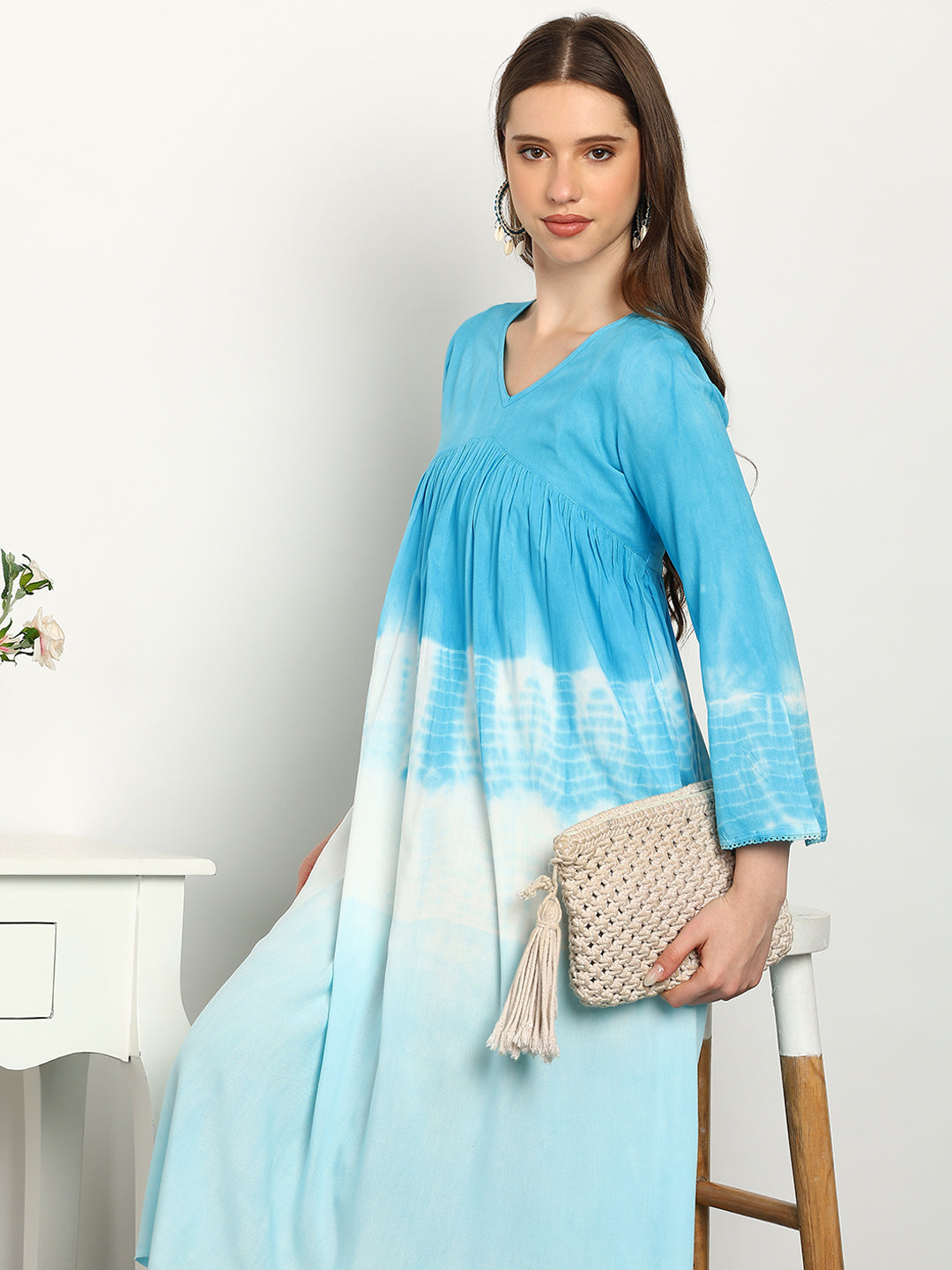 Women Hand Tie & Dye Rayon A-Line Dress (W1733)