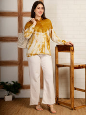 Women Hand Tie & Dye Mustard Rayon Casual Shirt (W1792)