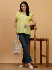 Women Yellow Tie-Dye Camric Casual Regular Fit Top (W1801)