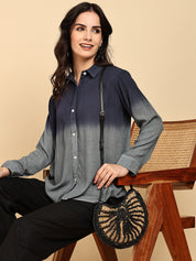 Women Casual Rayon Crepe Tie & Dye Spread Collar Full Sleeves Relaxed Fit Shirt (W1706)