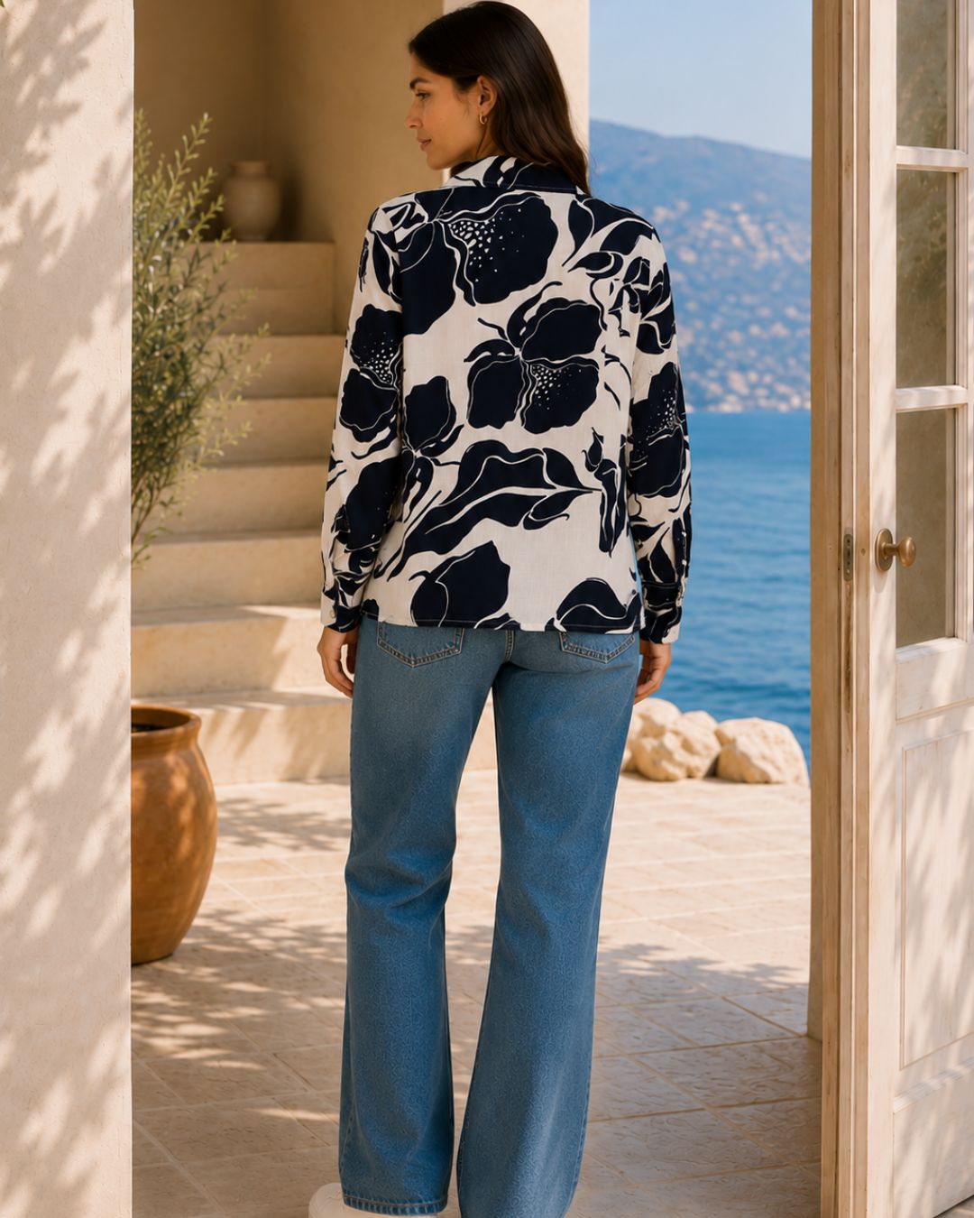 Women Rayon Slub Printed Spread Collar Regular Fit Shirt (W1761)