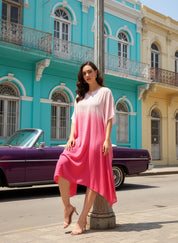 Rayon Hand Dyed Tie Dye Ombre Pink Kaftan (W1158)