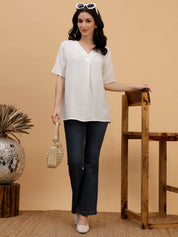 Women White Solid Rayon Casual Top (W1786)