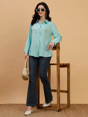 Women Blue Solid Rayon Casual Regular Fit Shirt (W1783)