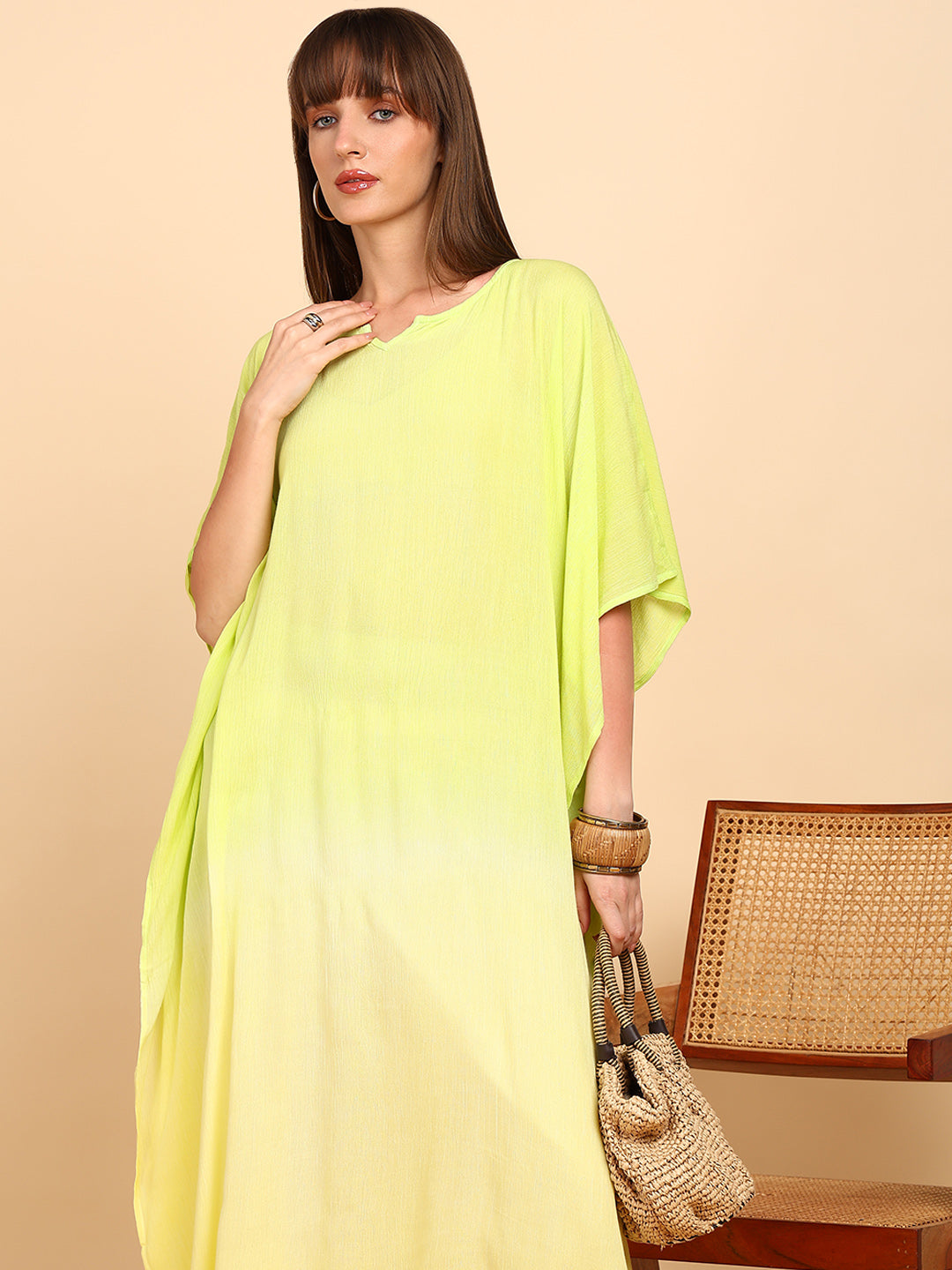 Women Hand Tie & Dye Rayon Crepe Kaftan (W1756)