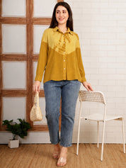 Women Hand Tie & Dye Mustard Rayon Casual Shirt (W1826)