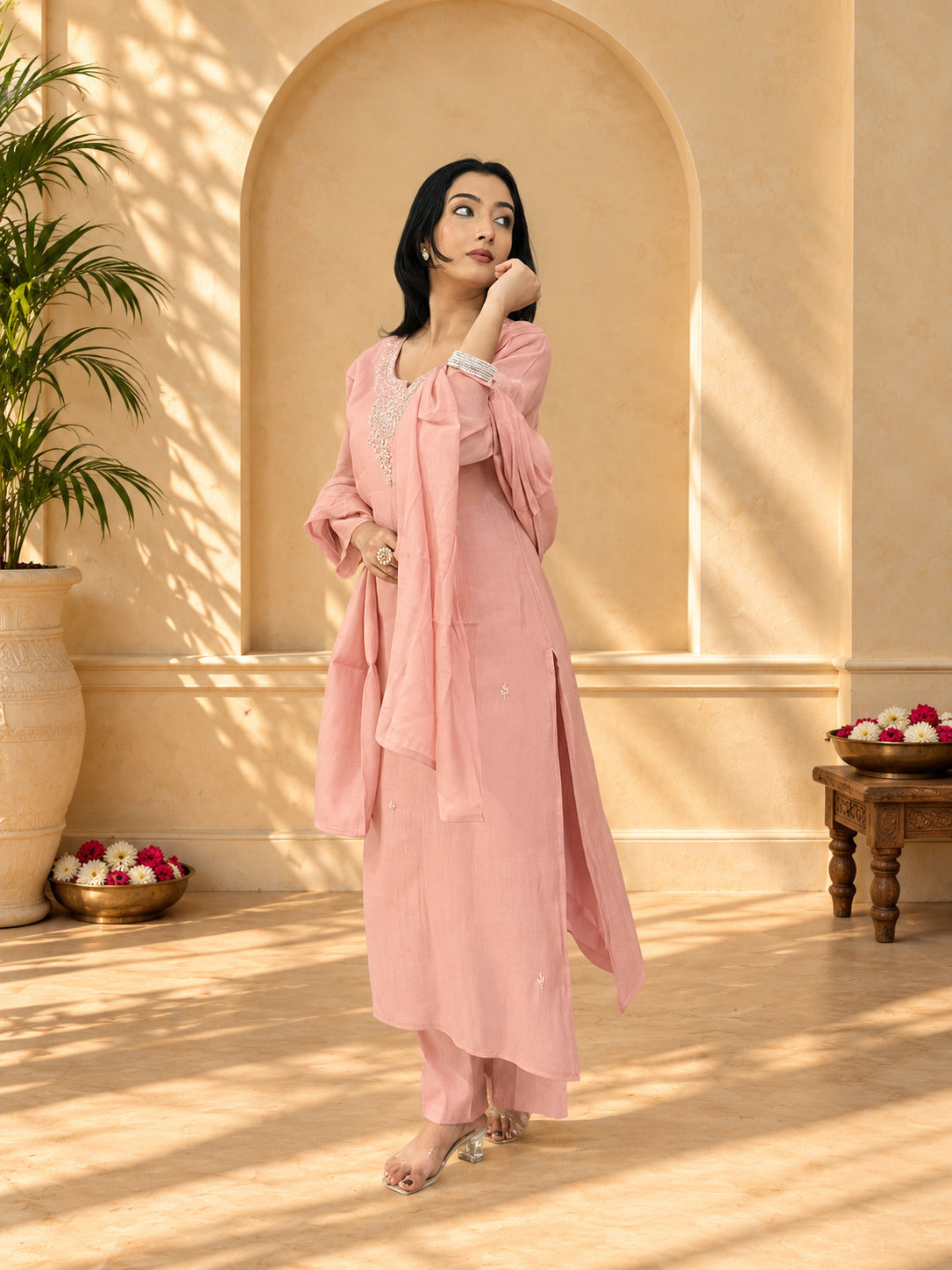Jaipurhues Luxe Pink Mulchanderi Festive Kurta Set | Kurta Bottom Dupatta (W10010)