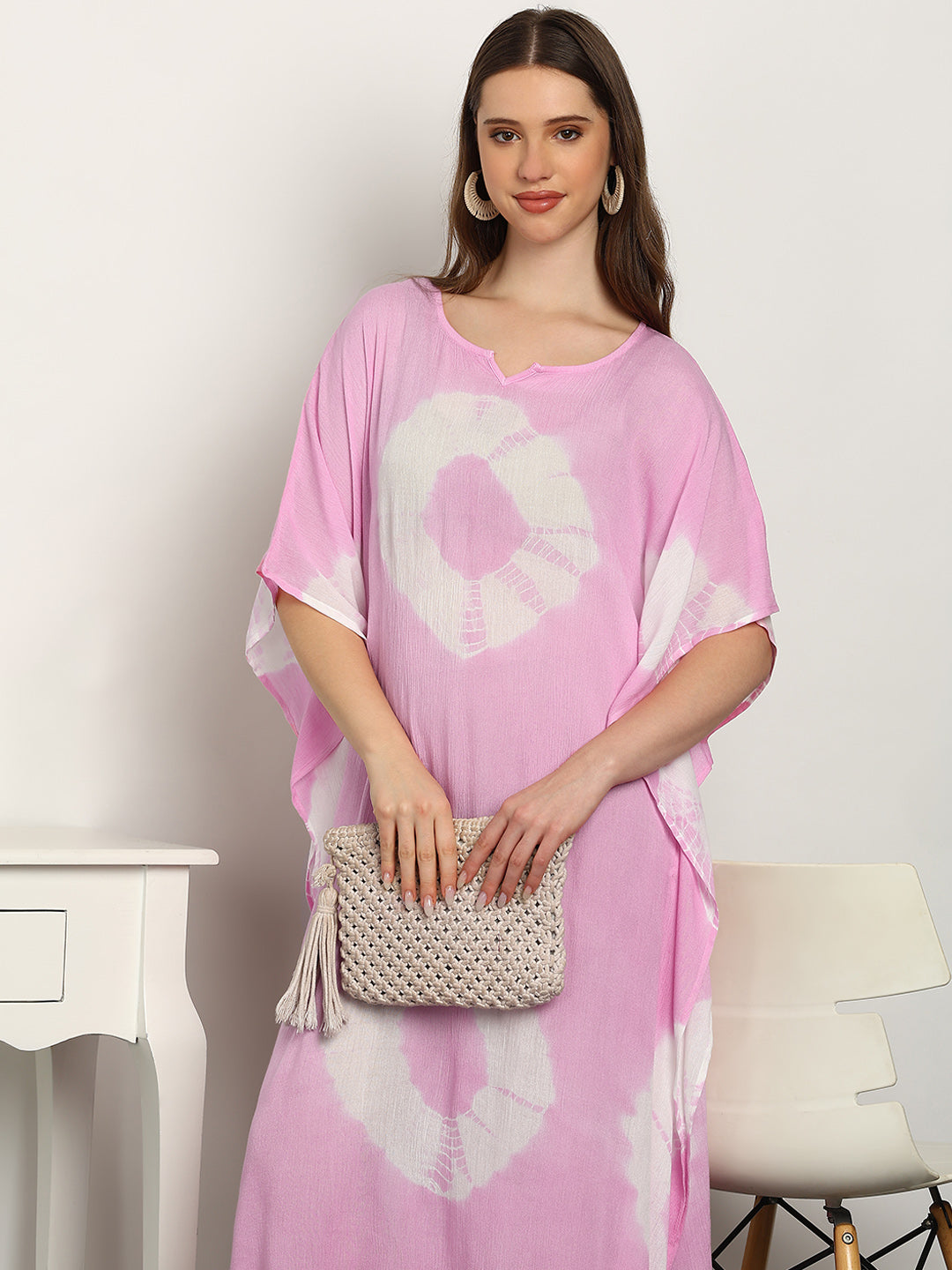 Women Tie & Dye Rayon Crepe Kaftan Dress (W1720)
