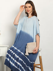 Women Tie & Dye Rayon Crepe Kaftan Dress (W1721)