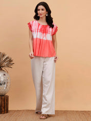 Women Red Tie & Dye Camric Casual Top (W1807)
