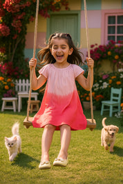 Hand Dyed Rayon Frill Dress for Girls (K1029)