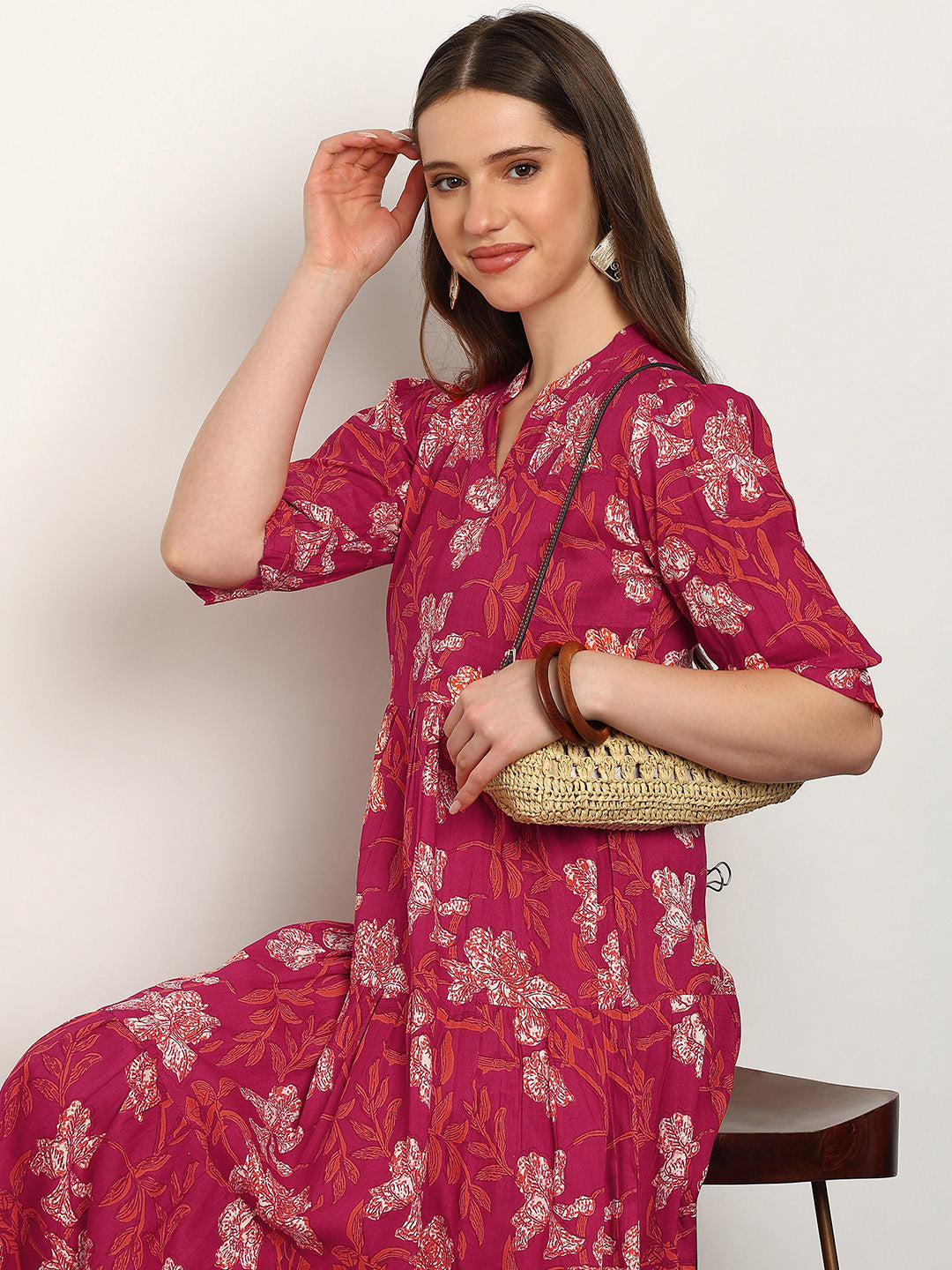 Women Cotton Printed A-Line Dress (W1739)