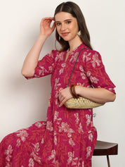 Women Cotton Printed A-Line Dress (W1739)